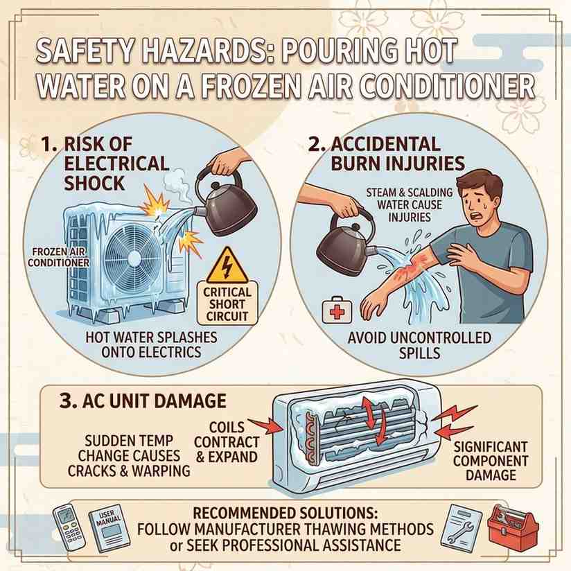 Pour Hot Water on Frozen Air Conditioner