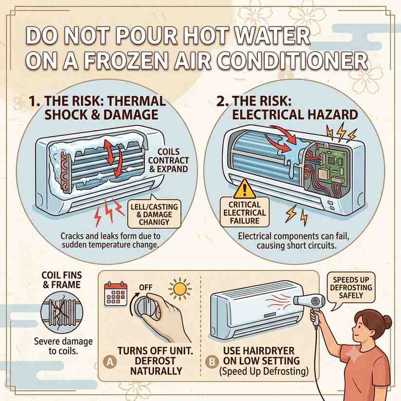 Pour Hot Water on Frozen Air Conditioner