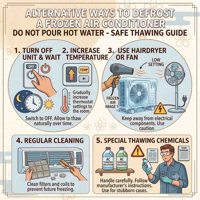 Pour Hot Water on Frozen Air Conditioner