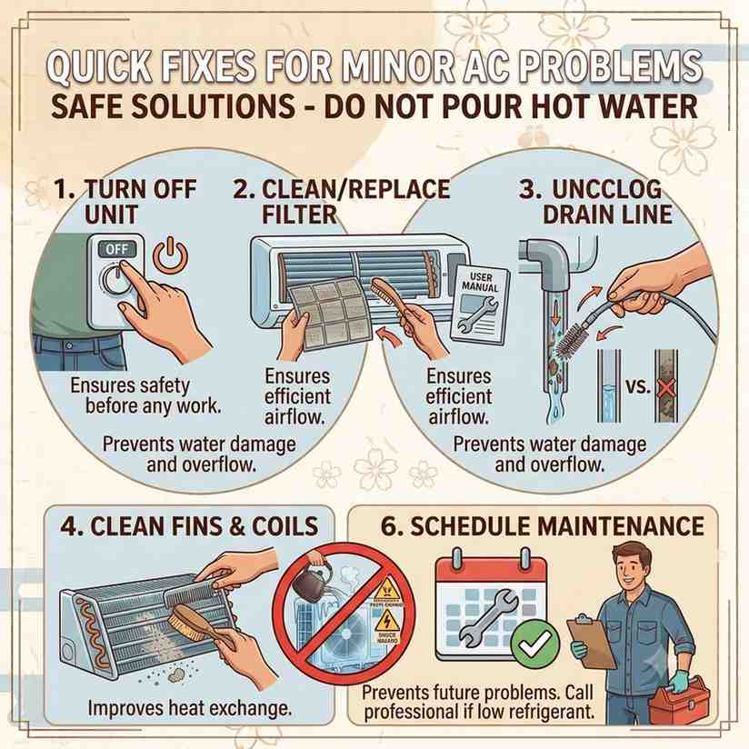 Pour Hot Water on Frozen Air Conditioner