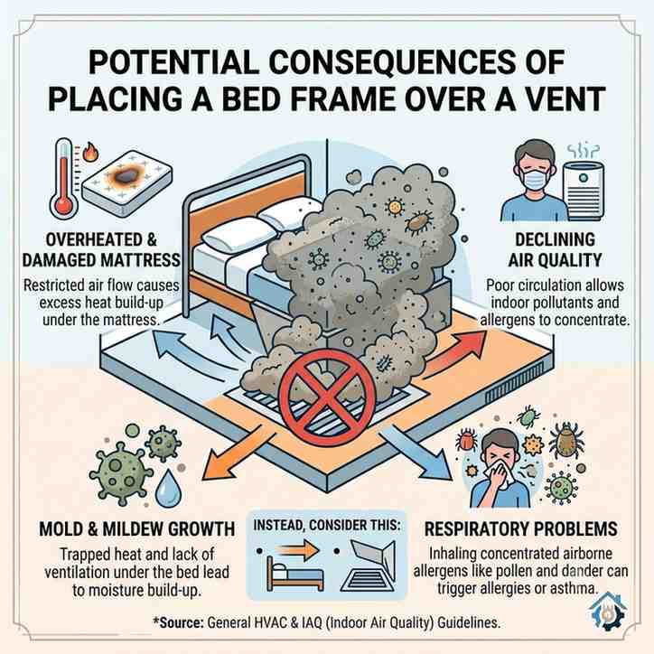 Bed frame over vent